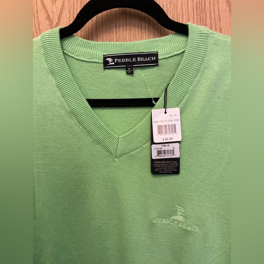 NWT $80 Pebble Beach Sweater v-neck lime green GOLF men’s XL SOFT PIMA COTTON - Picture 8 of 13